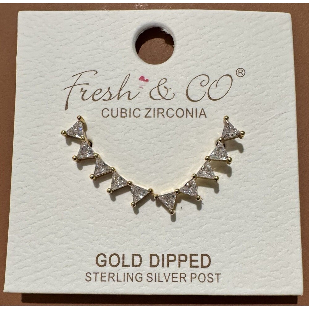 NEW 18k Gold Dipped Sterling Silver Post Cubic Zirconia Earrings Ear Crawler